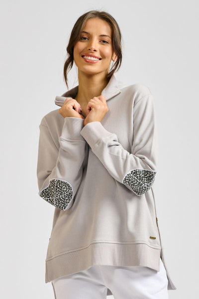 est. 1971 - The Collar Sweatshirt - French Grey / Leopard - Womens Fashion