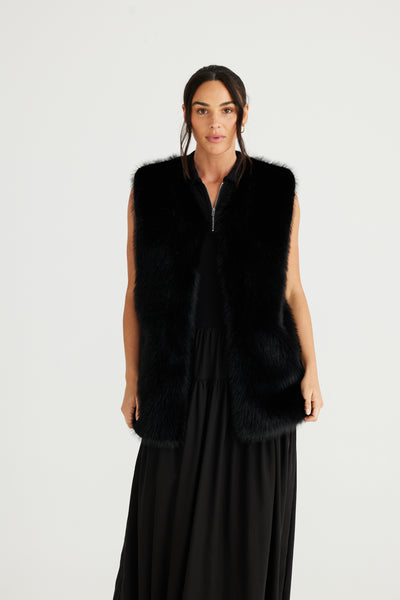 Brave & True - Aspen Fur Vest - Black - Womens Fashion