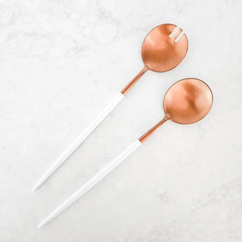 White and Copper Salad Servers