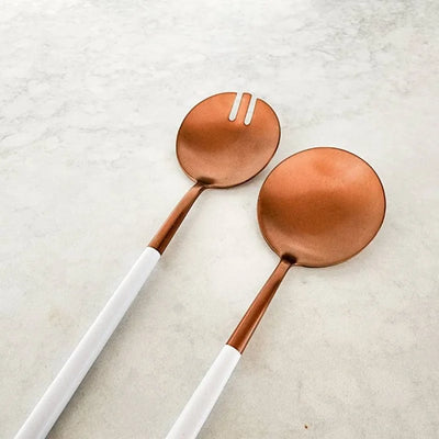 White and Copper Salad Servers