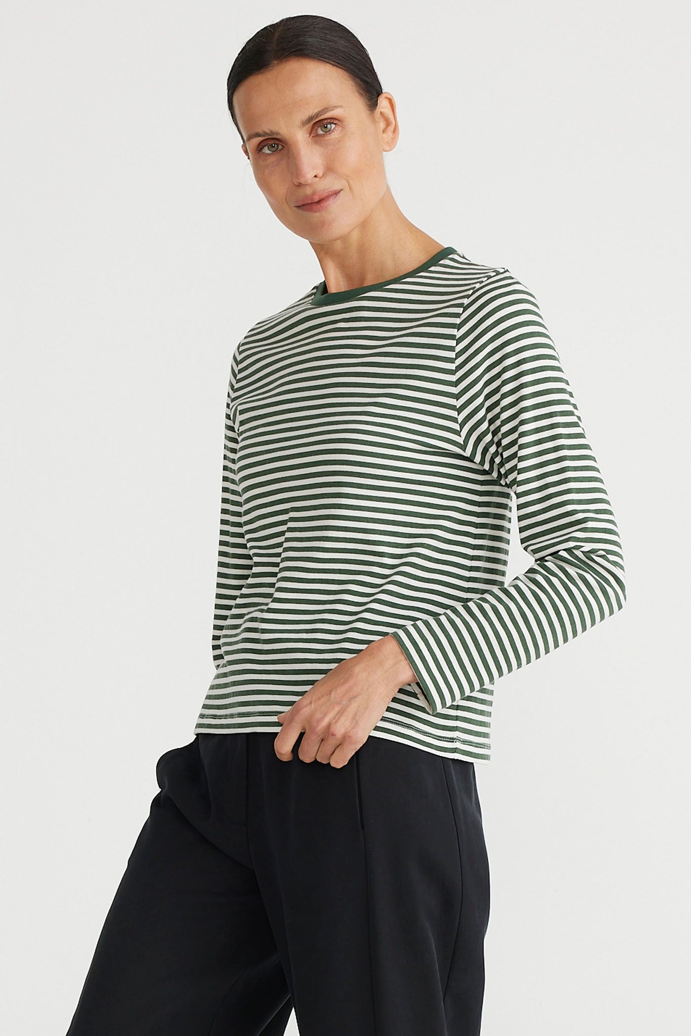 Essential Long Sleeve Top | Moss Stripe