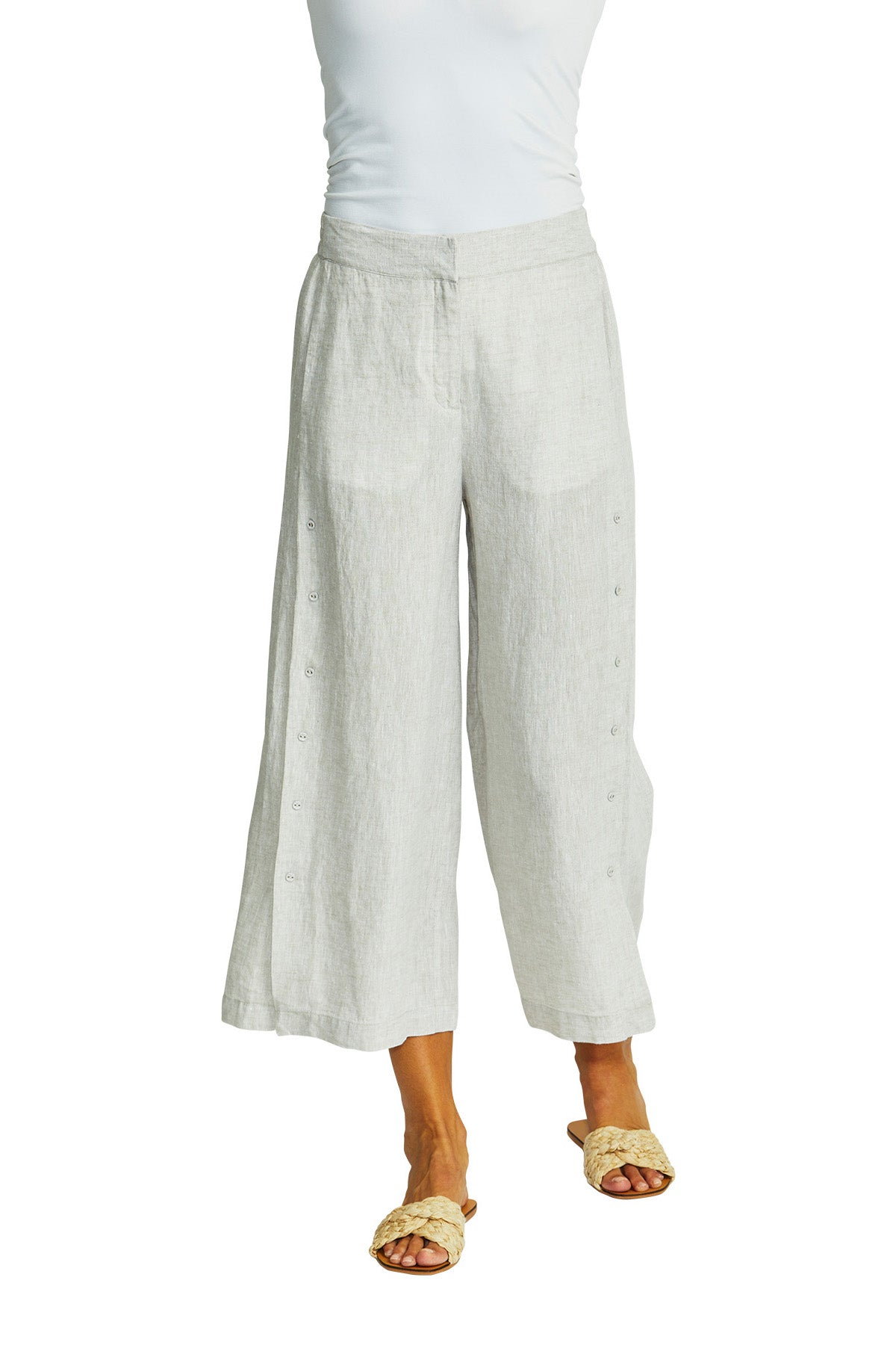 Ping Pong -  Gaby Linen Button Culotte - Flax - Womens Fashion