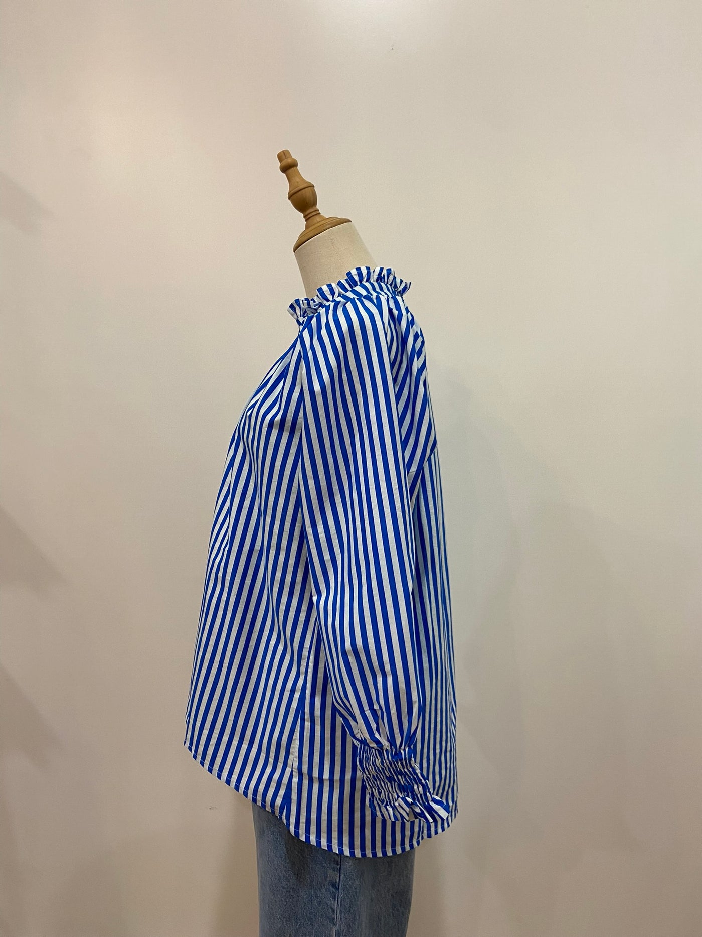 Charlie Frill Top | Cobalt + white Stripe