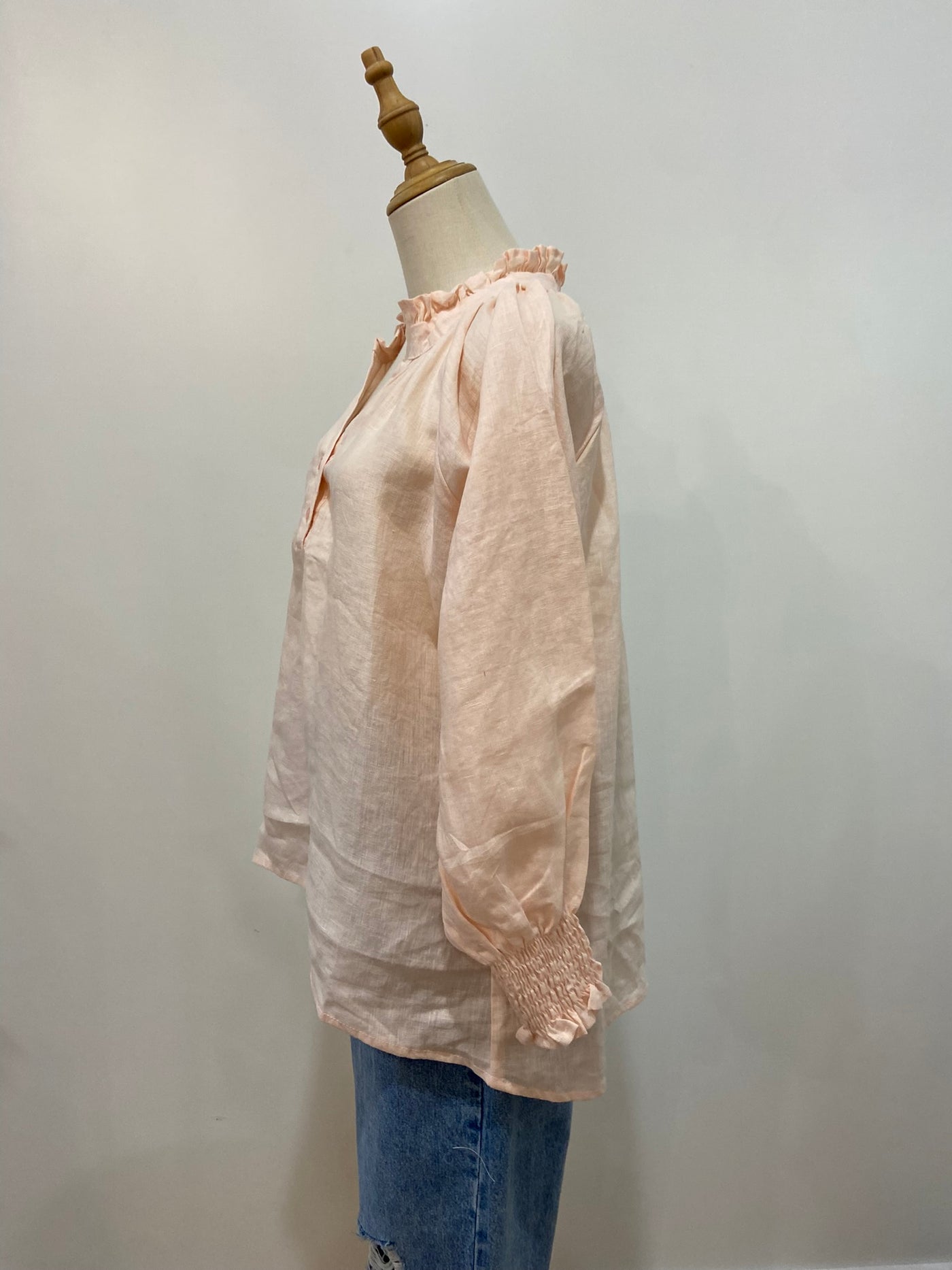 Charlie Frill Top | Pale Pink Linen