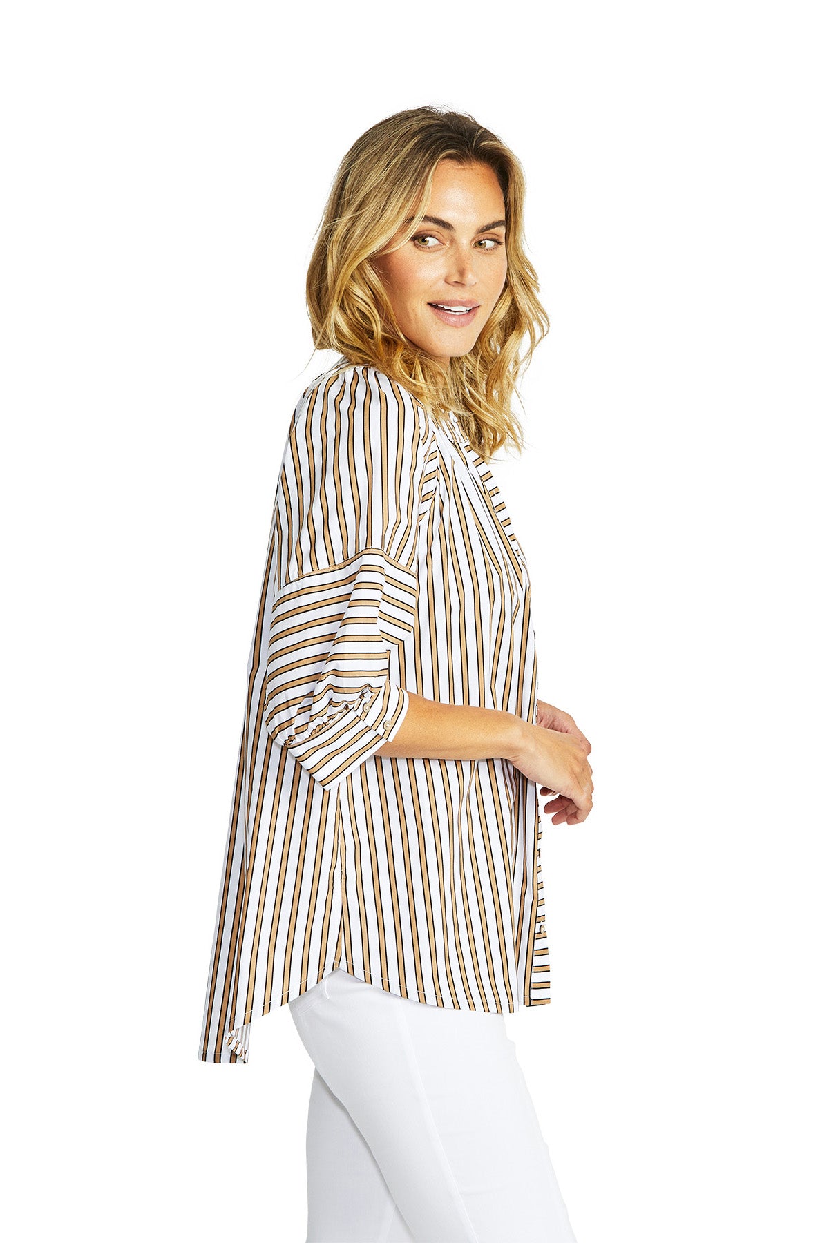 Ping Pong - Kendall Stripe Blouse - Caramel/White - Womens Fashion