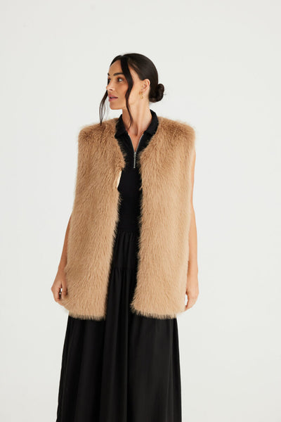 Brave & True - Aspen Fur Vest - Walnut - Womens Fashion