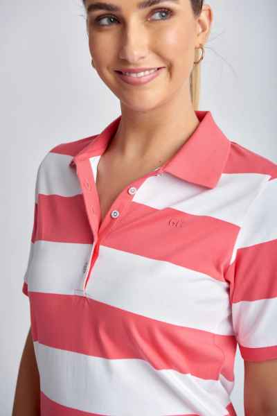 Goondiwindi Cotton - Cotton Striped Classic Fit Polo Shirt - Coral/White - Womens Fashion