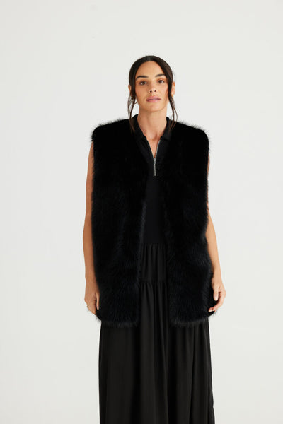 Brave & True - Aspen Fur Vest - Black - Womens Fashion