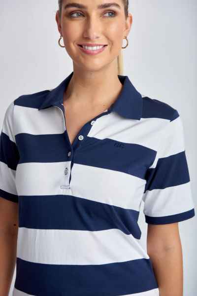 Goondiwindi Cotton - Cotton Striped Classic Fit Polo Shirt - Navy/White - Womens Fashion