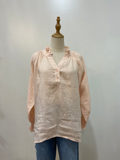 Charlie Frill Top | Pale Pink Linen