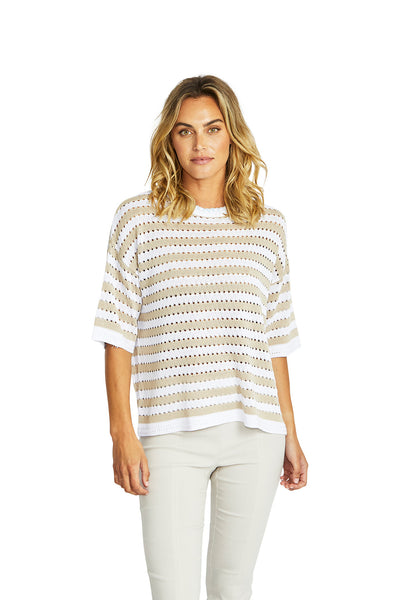 Ping Pong - Kate Crochet Pullover - White/Flax - Womens Fashion