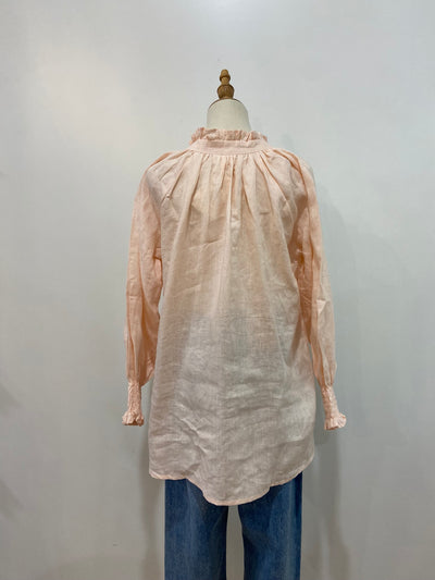 Charlie Frill Top | Pale Pink Linen