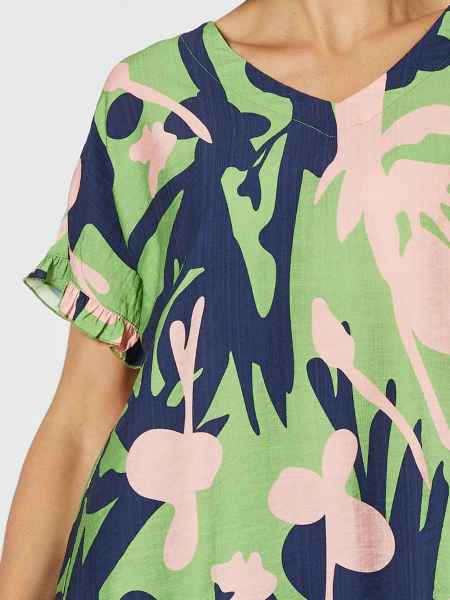 Clarity - Como Ruffle Printed Top - Green - Women Fashion