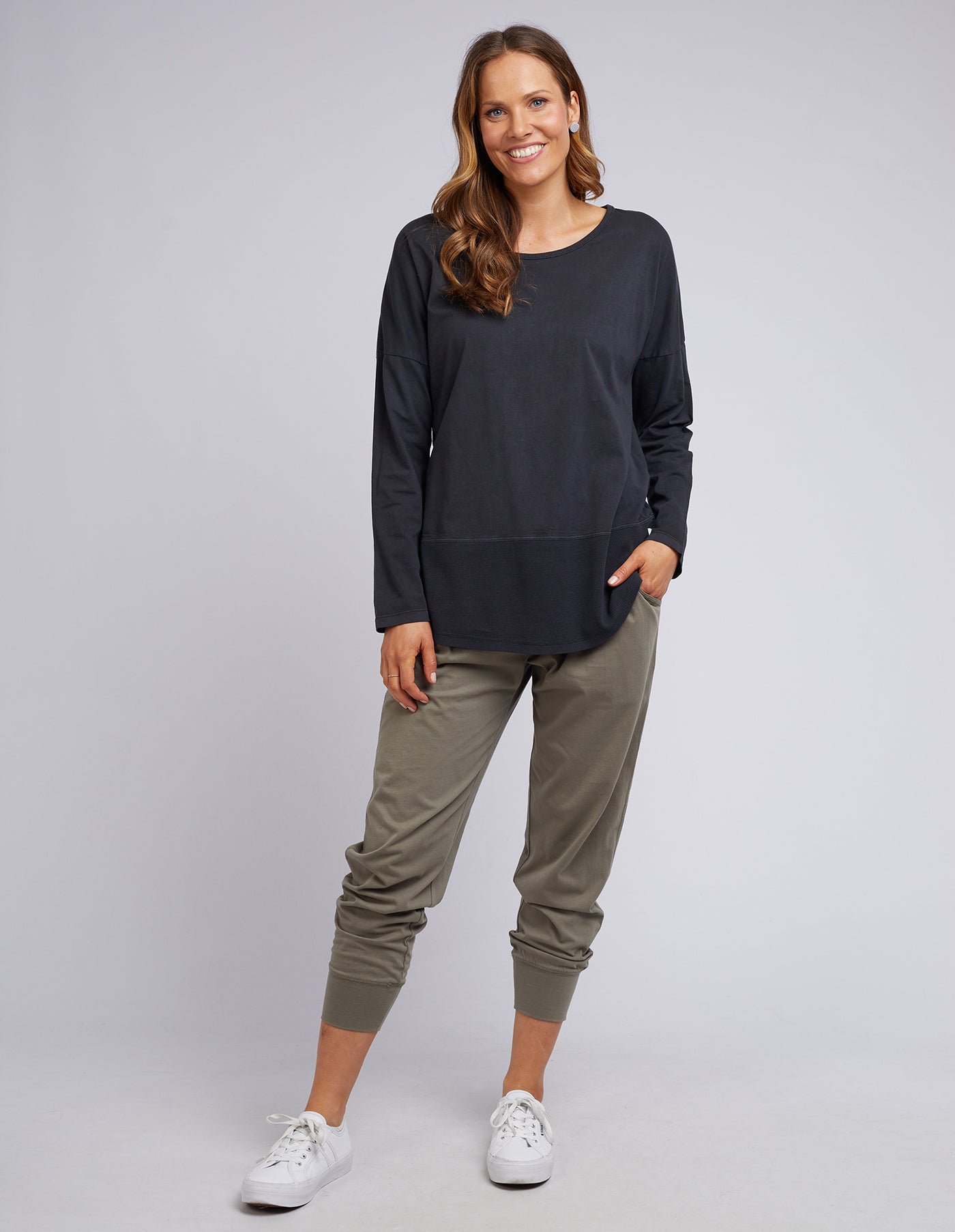 Elm - Rib Long Sleeve - Navy - Womens Fashion