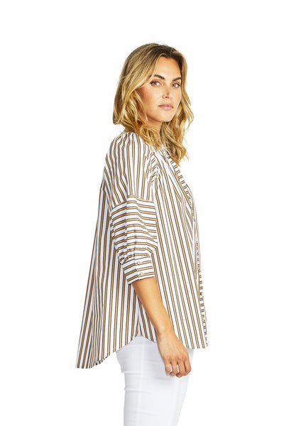 Ping Pong - Kendall Stripe Blouse - Caramel/White - Womens Fashion