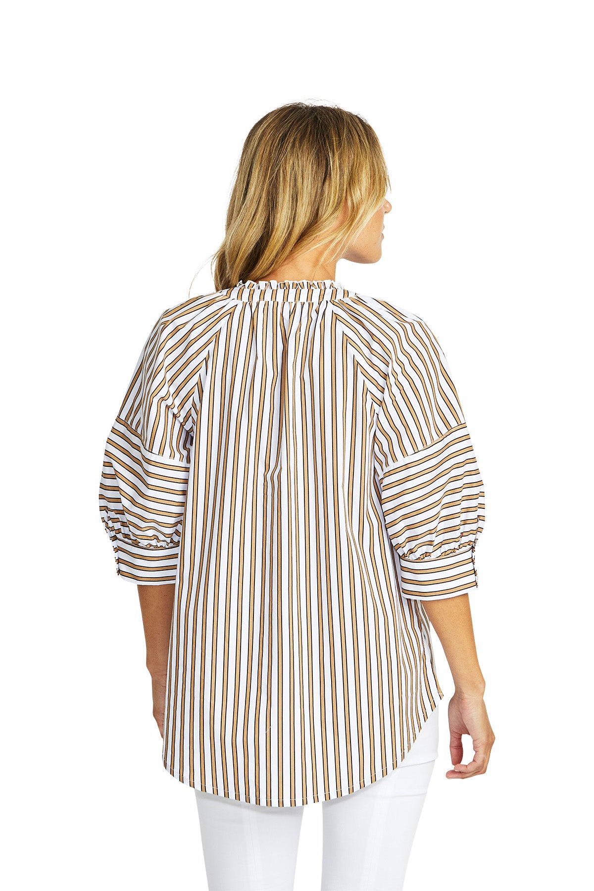 Ping Pong - Kendall Stripe Blouse - Caramel/White - Womens Fashion