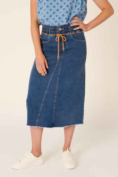 The LABoratory - Elastic Waist- Maxi Skirt - Dark Blue - Womens Fashion