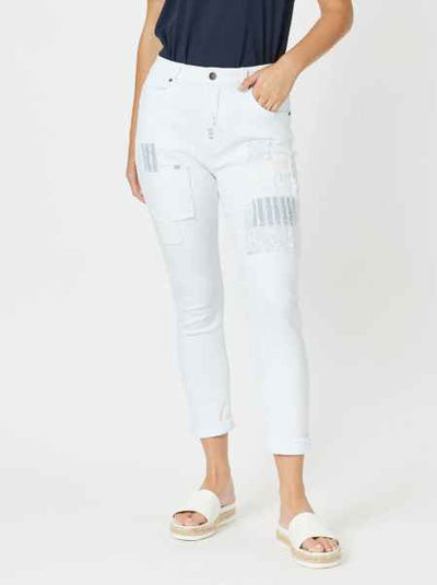 Threadz - Taylor Patch High Rise Skinny Leg Jeans - White - Womens Fashion