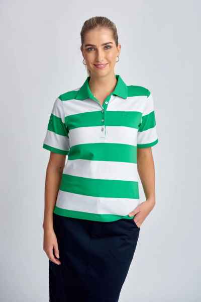 Goondiwindi Cotton - Cotton Striped Classic Fit Polo Shirt - Kelly Green/White - Womens Fashion