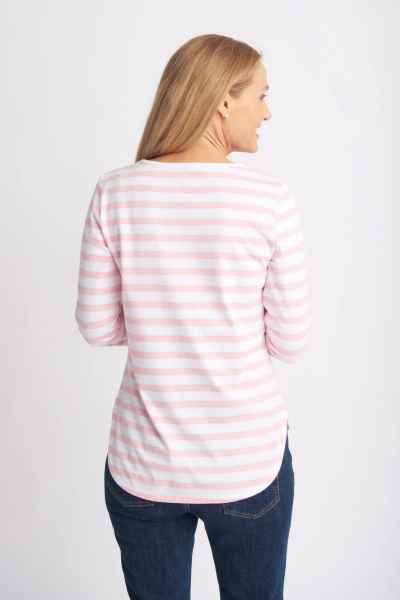 Goondiwindi Cotton - 3/4 Sleeve Stripe Tee - Tickle Pink/White - Womens Fashion