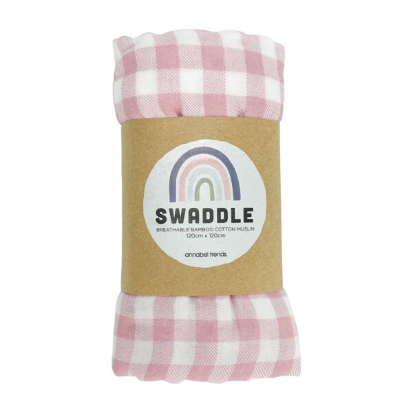 Muslin Swaddle - Gingham Pink Clay