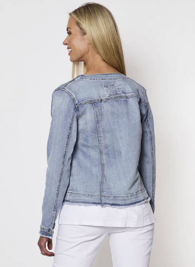 Threadz - Collarless Denim Jacket - Denim - Womens Fashion