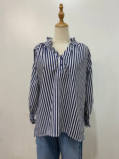 Charlie Frill Top | Navy Stripe