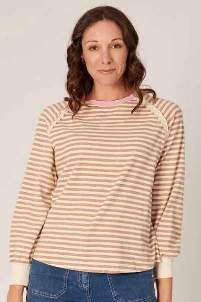 The LABoratory - Long Sleeve - Raglan Tee - Beige Stripe - Womens Fashion