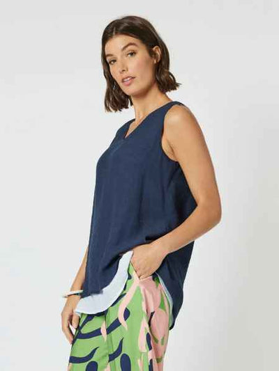 Clarity - Layered Cami - Navy/White - Womens Fashion