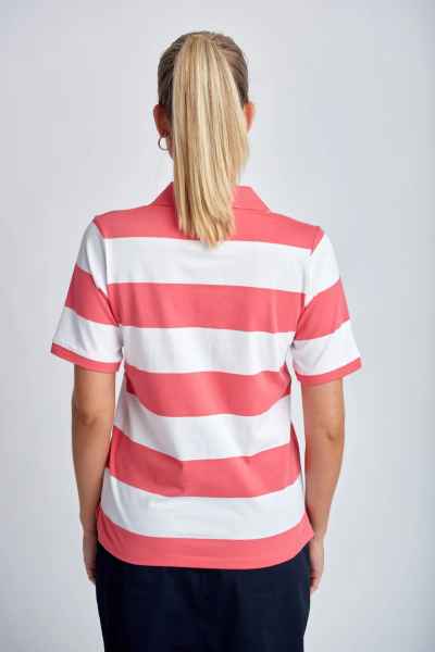 Goondiwindi Cotton - Cotton Striped Classic Fit Polo Shirt - Coral/White - Womens Fashion