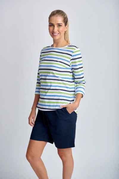 Goondiwindi Cotton - 3/4 Sleeve Multi Stripe Tee - Green Combo - Womens Fashion