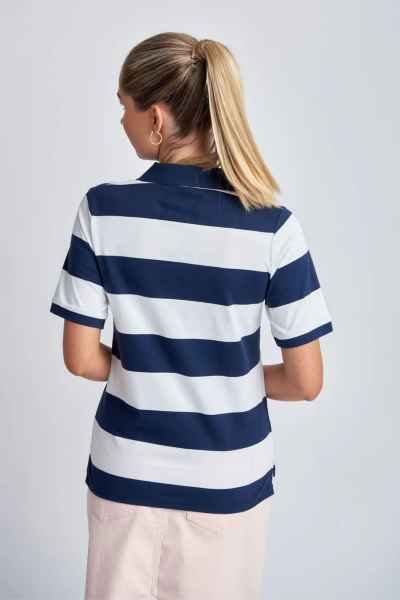 Goondiwindi Cotton - Cotton Striped Classic Fit Polo Shirt - Navy/White - Womens Fashion