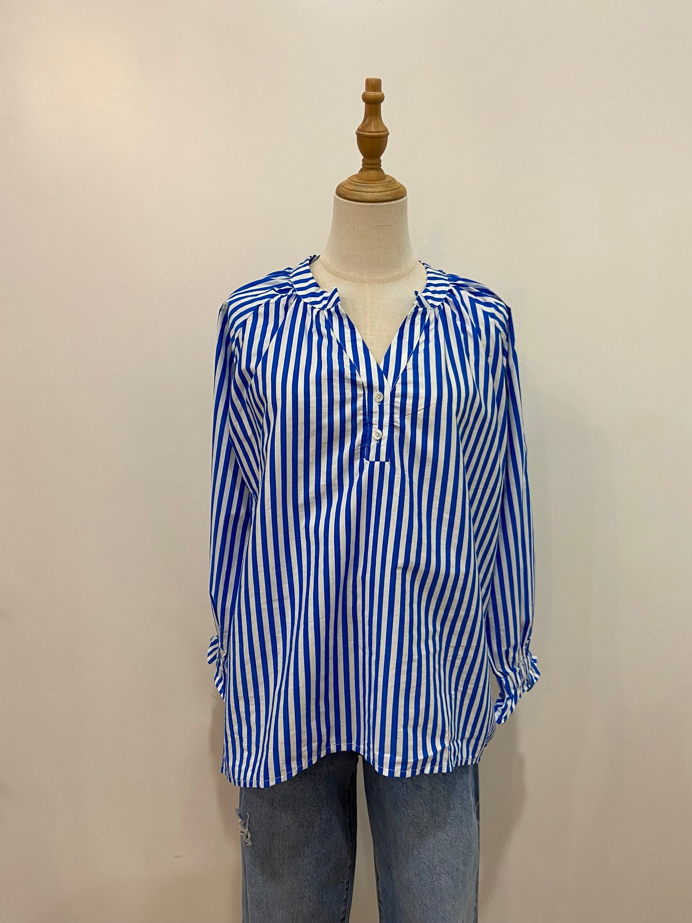 Millie Ruffle Sleeve l Cobalt Stripe