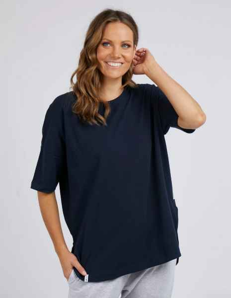 Elm - Society Short Sleeve Tee - Navy - Womens Fashion