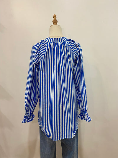 Millie Ruffle Sleeve l Cobalt Stripe