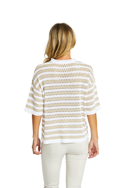 Ping Pong - Kate Crochet Pullover - White/Flax - Womens Fashion