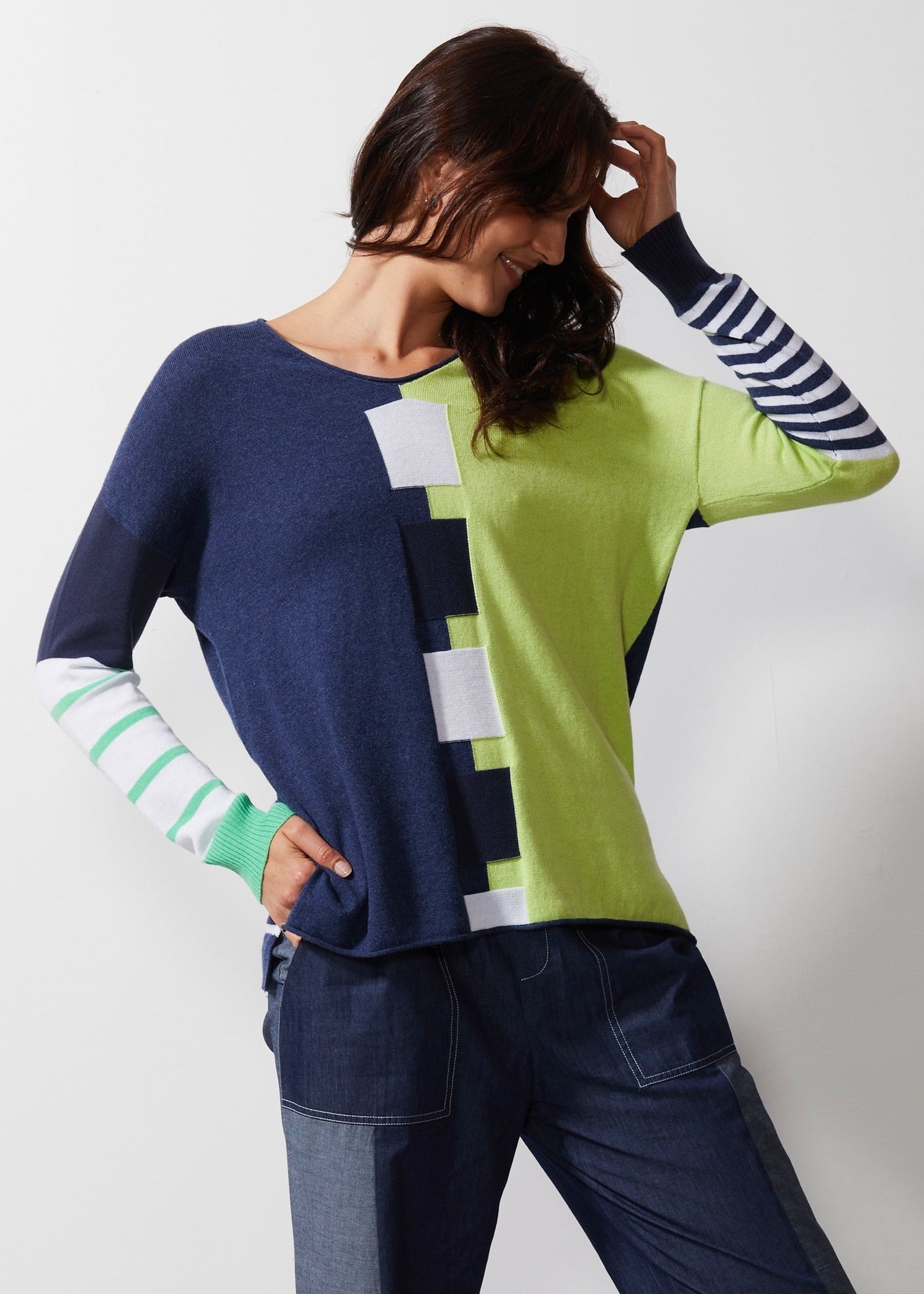 Intarsia Squares Knit | Denim